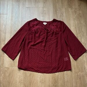 NWT Style & Co. Women’s Burgundy Eyelet Blouse with Removable Tank Top Size L